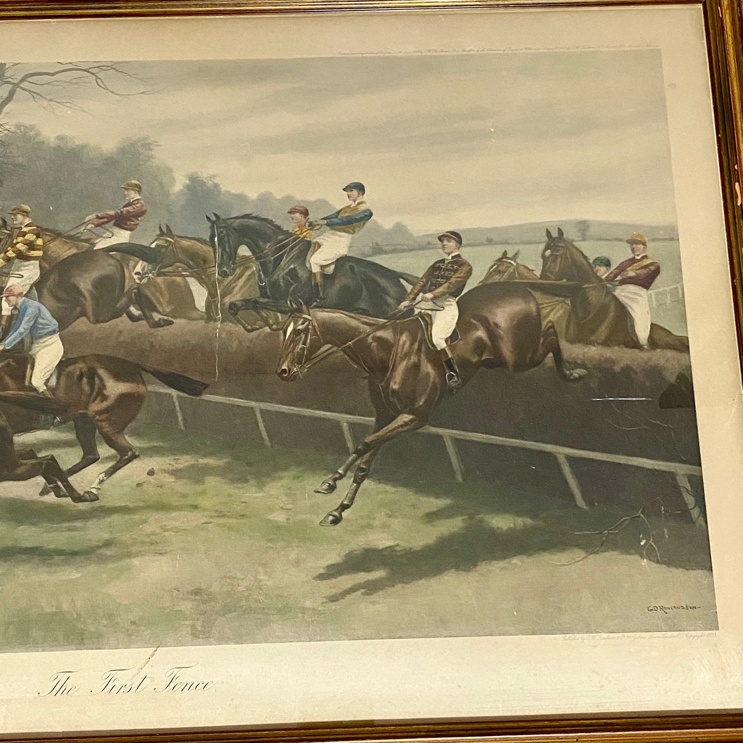 Antique The First Fence Grand National Litho Print 1903 By G D Rowlandson Framed