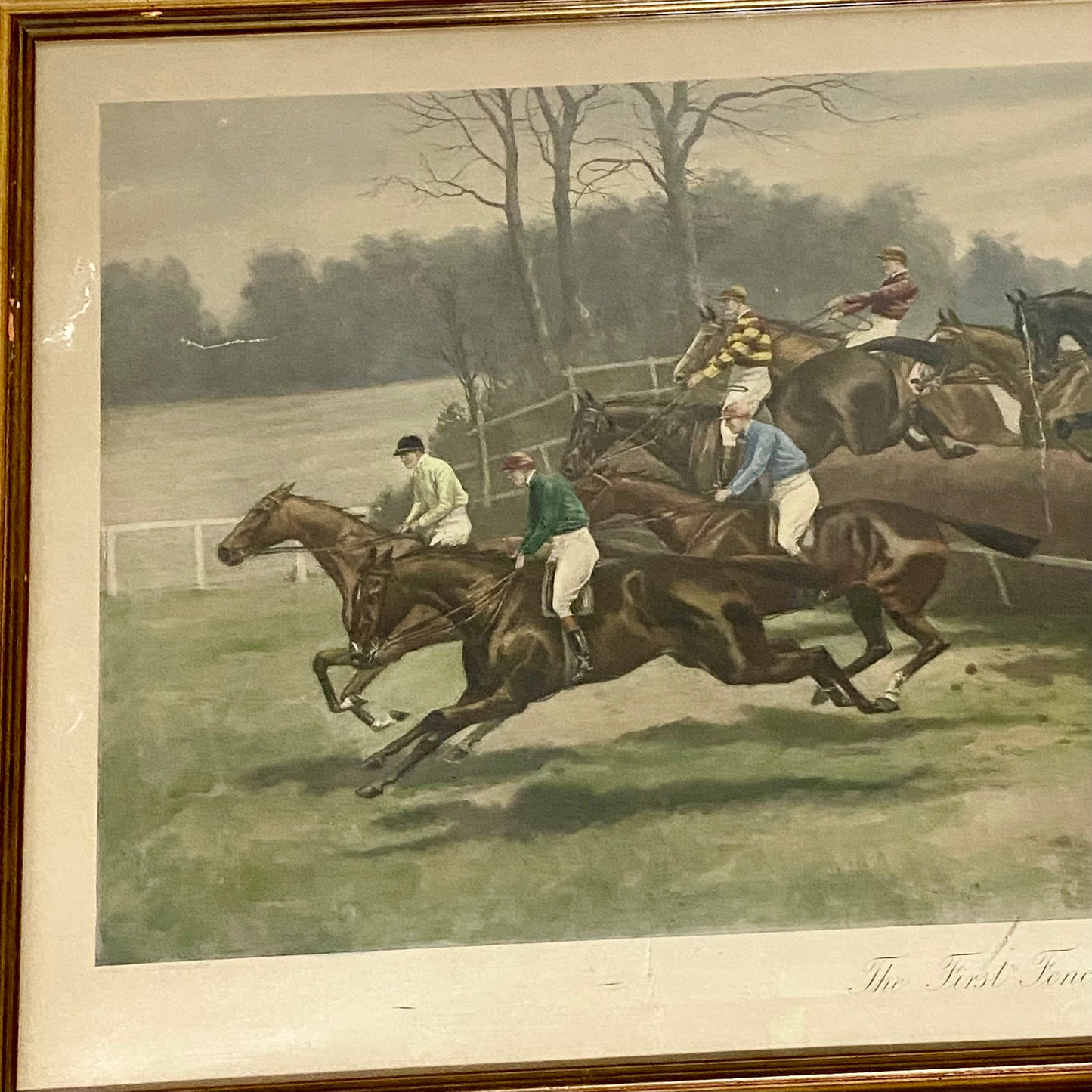 Antique The First Fence Grand National Litho Print 1903 By G D Rowlandson Framed