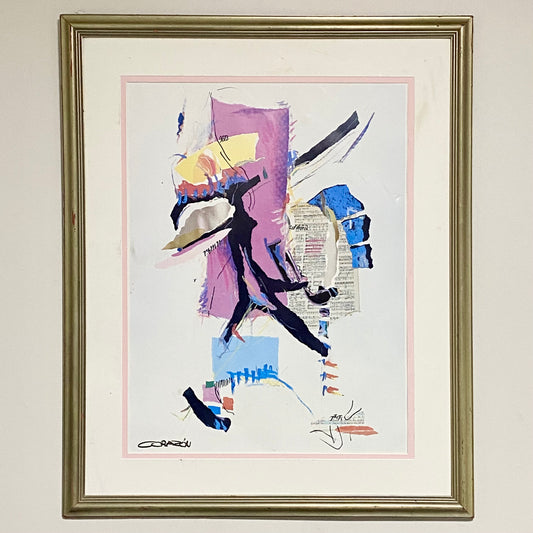 Vintage Mixed Media Art Print Titled Corazón Plate Signed Margo Von Phul Framed