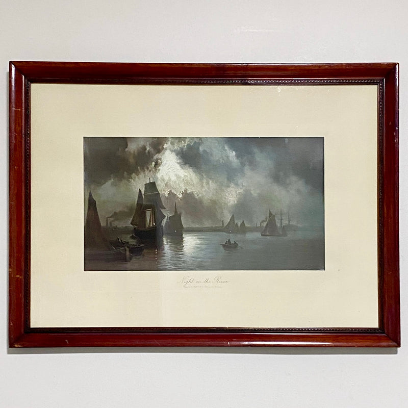 Antique 19th Century Night On The River Ships Plate Signed By F Arnold Framed