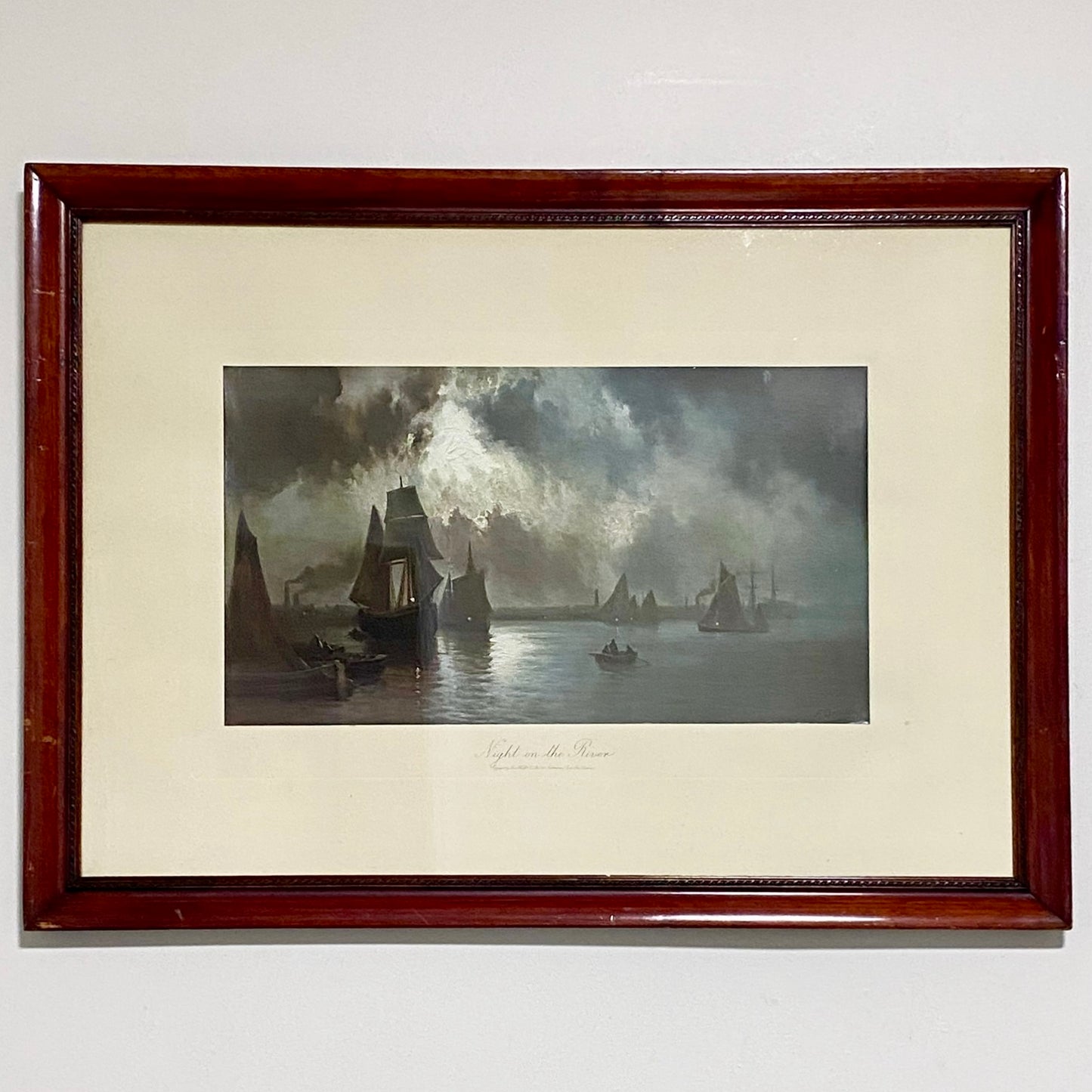 Antique 19th Century Night On The River Ships Plate Signed By F Arnold Framed