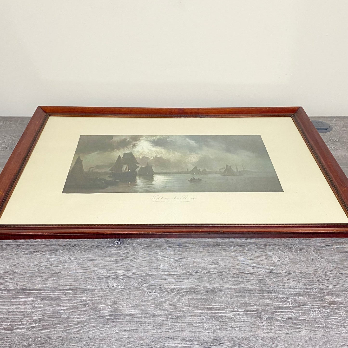 Antique 19th Century Night On The River Ships Plate Signed By F Arnold Framed