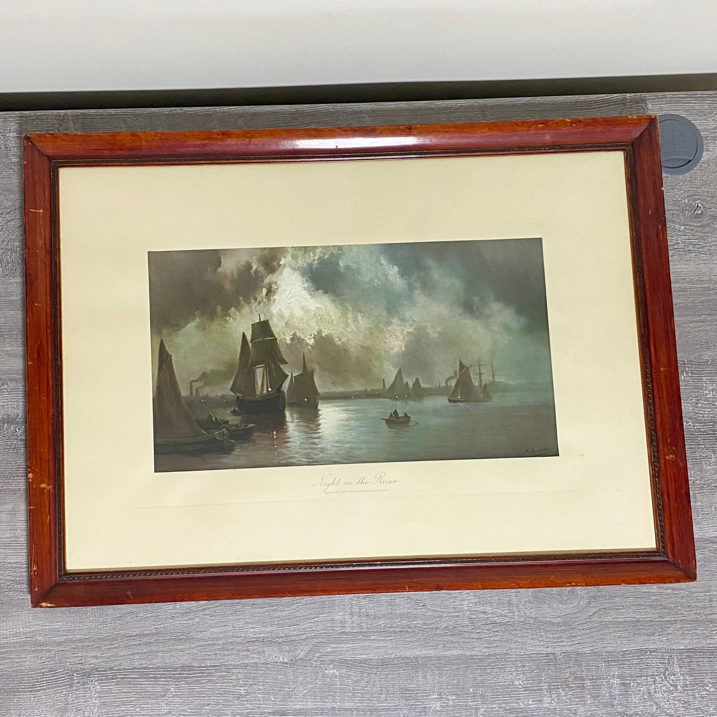 Antique 19th Century Night On The River Ships Plate Signed By F Arnold Framed