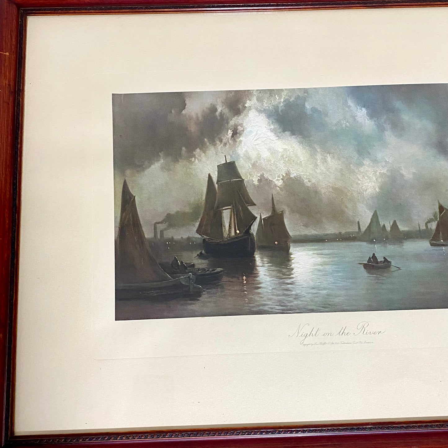 Antique 19th Century Night On The River Ships Plate Signed By F Arnold Framed