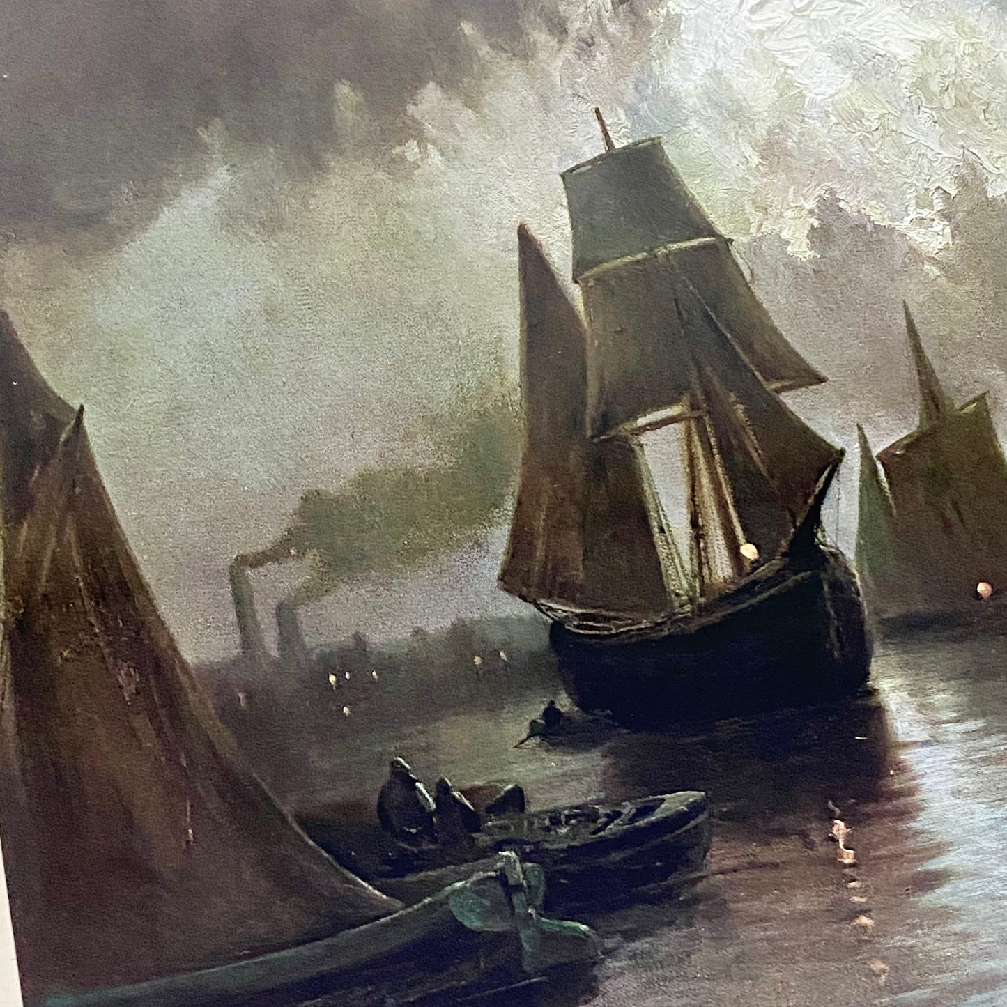 Antique 19th Century Night On The River Ships Plate Signed By F Arnold Framed