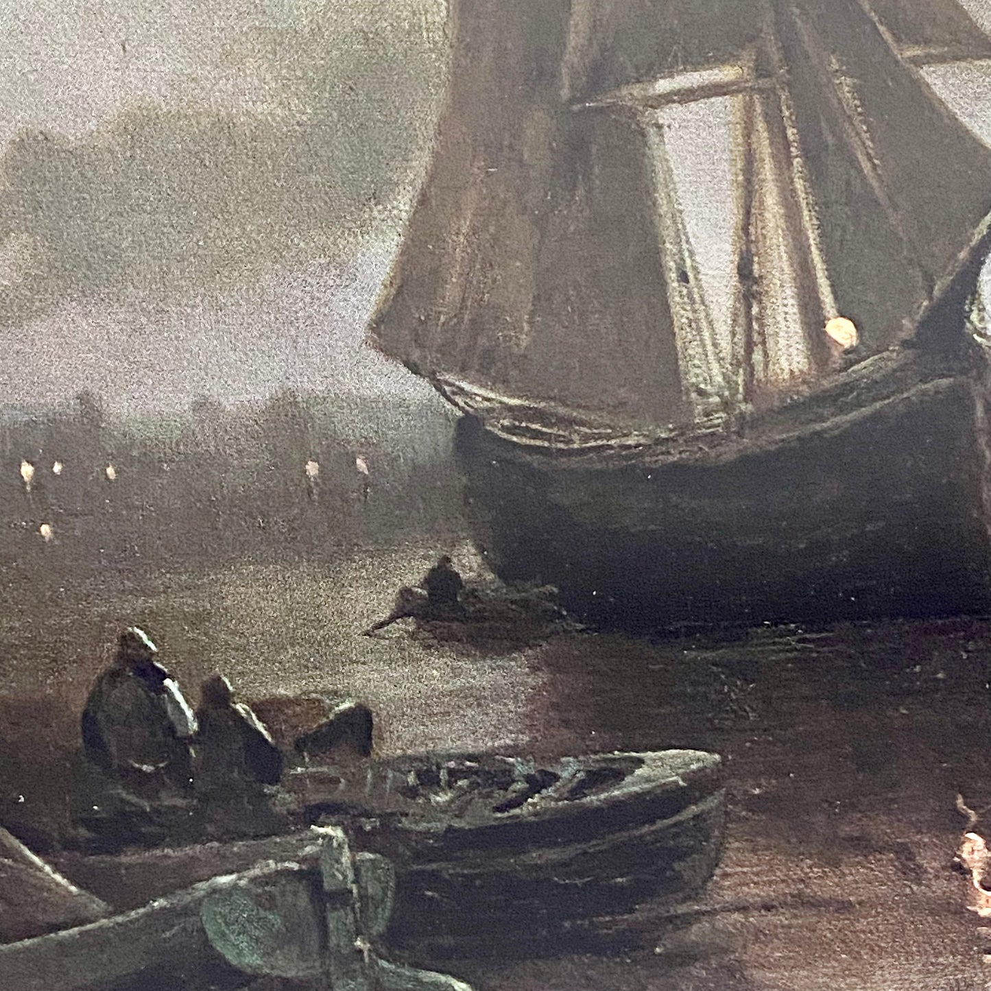 Antique 19th Century Night On The River Ships Plate Signed By F Arnold Framed