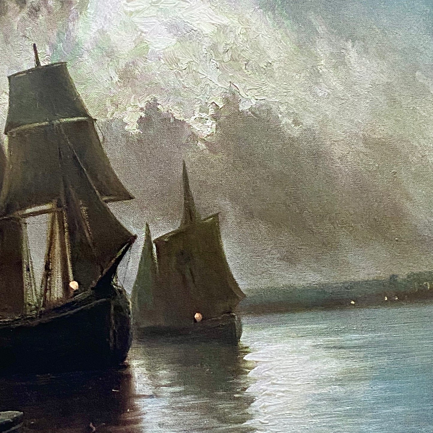 Antique 19th Century Night On The River Ships Plate Signed By F Arnold Framed