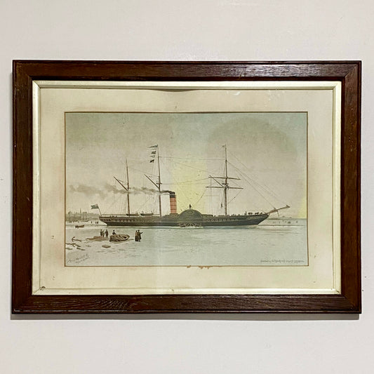 Antique The First Royal Mail Steamer RMS Britannia Chromolithograph c1840 Framed