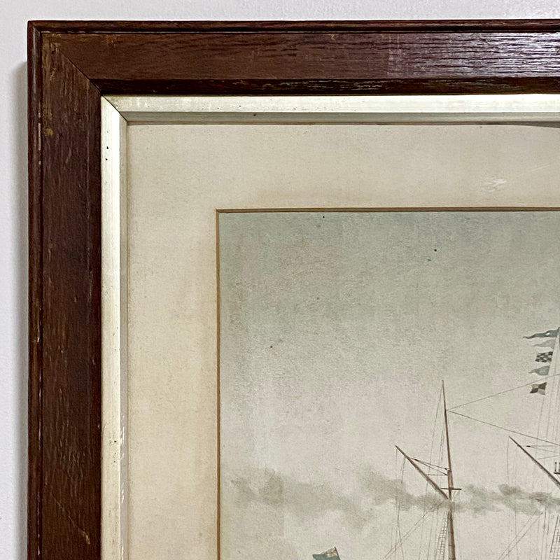 Antique The First Royal Mail Steamer RMS Britannia Chromolithograph c1840 Framed