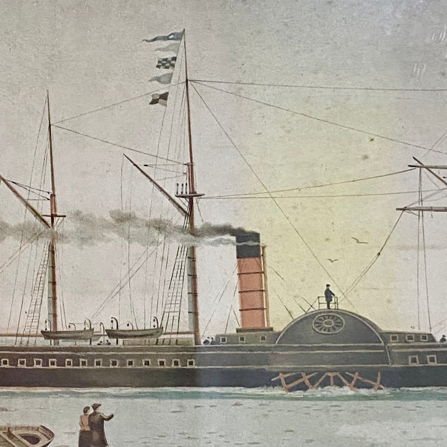 Antique The First Royal Mail Steamer RMS Britannia Chromolithograph c1840 Framed