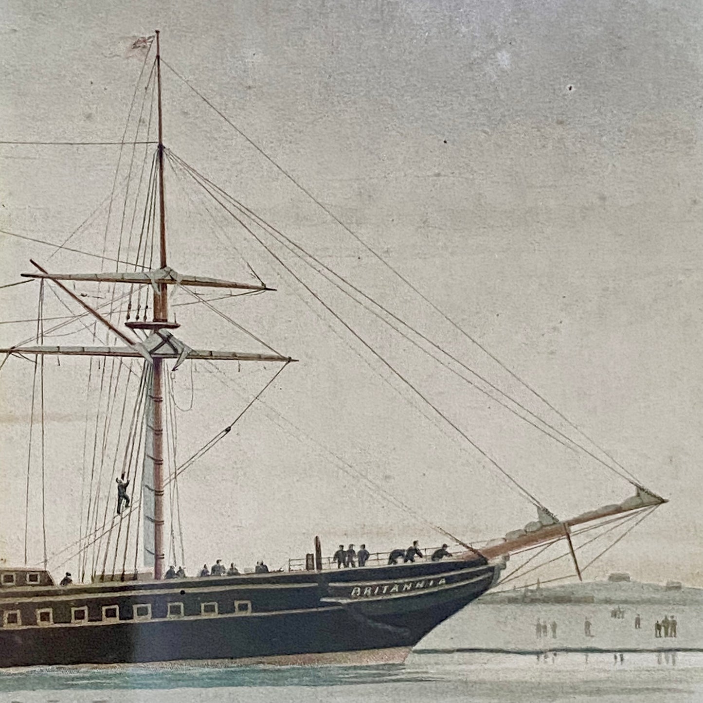 Antique The First Royal Mail Steamer RMS Britannia Chromolithograph c1840 Framed