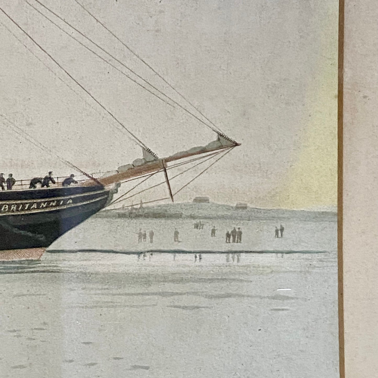 Antique The First Royal Mail Steamer RMS Britannia Chromolithograph c1840 Framed