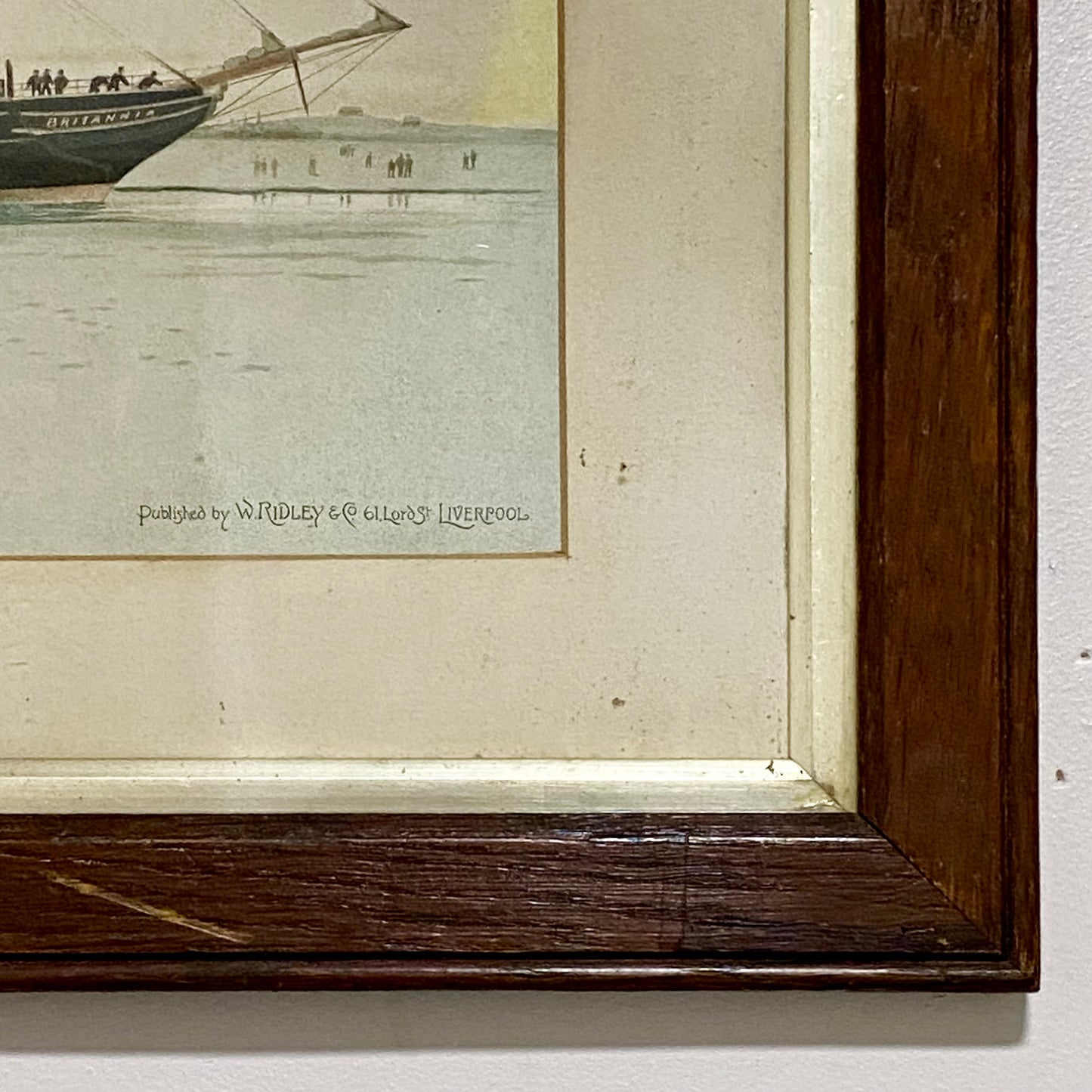 Antique The First Royal Mail Steamer RMS Britannia Chromolithograph c1840 Framed