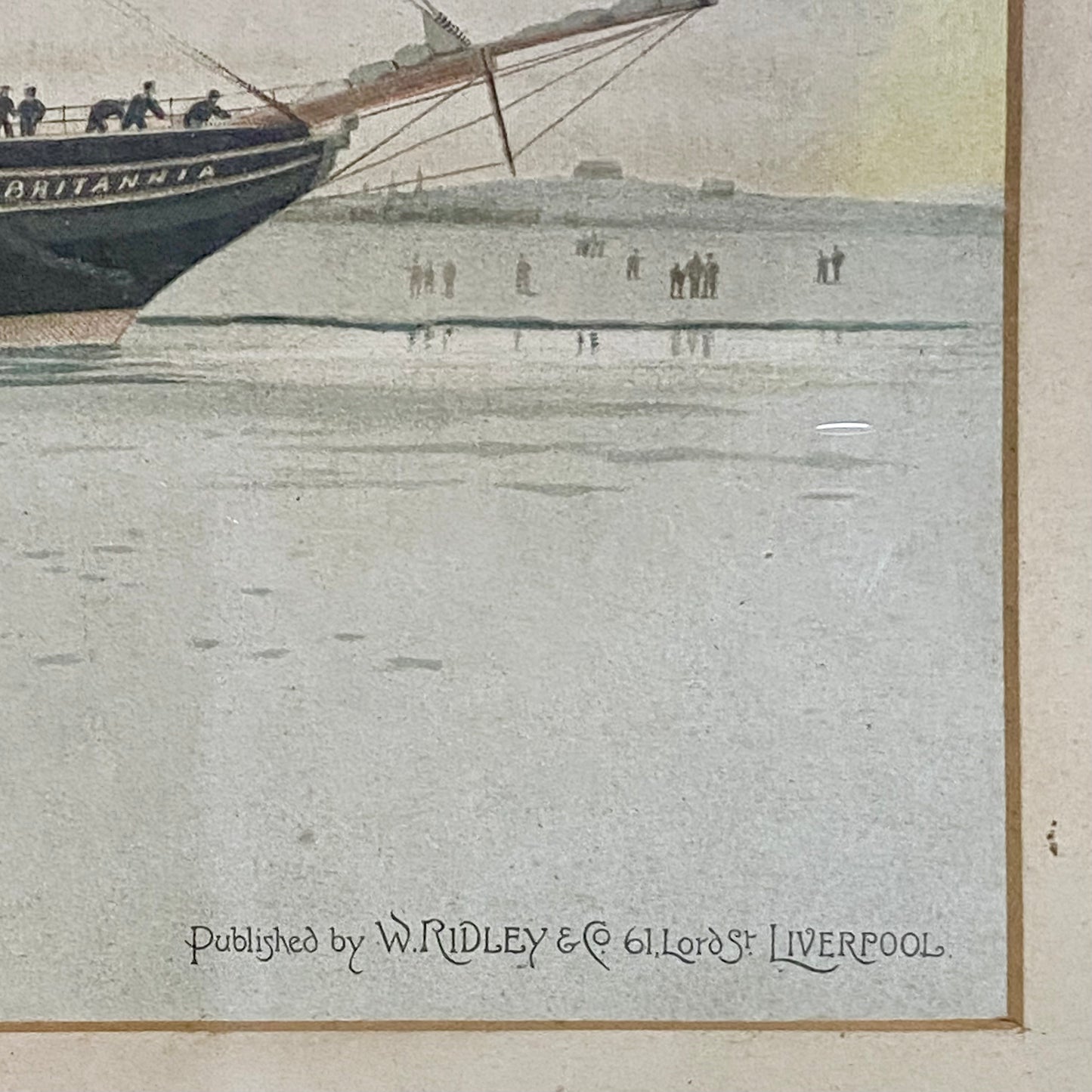 Antique The First Royal Mail Steamer RMS Britannia Chromolithograph c1840 Framed