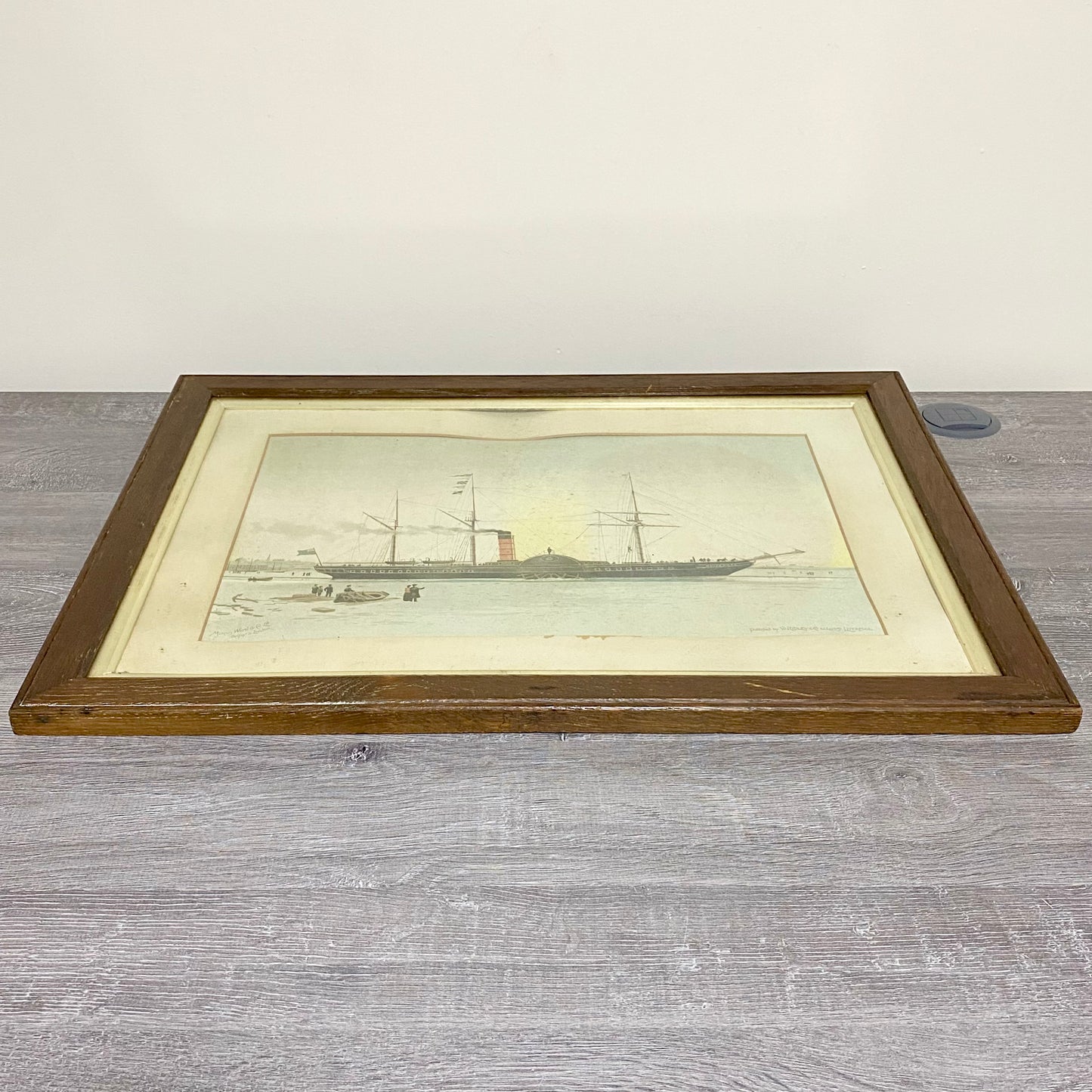 Antique The First Royal Mail Steamer RMS Britannia Chromolithograph c1840 Framed