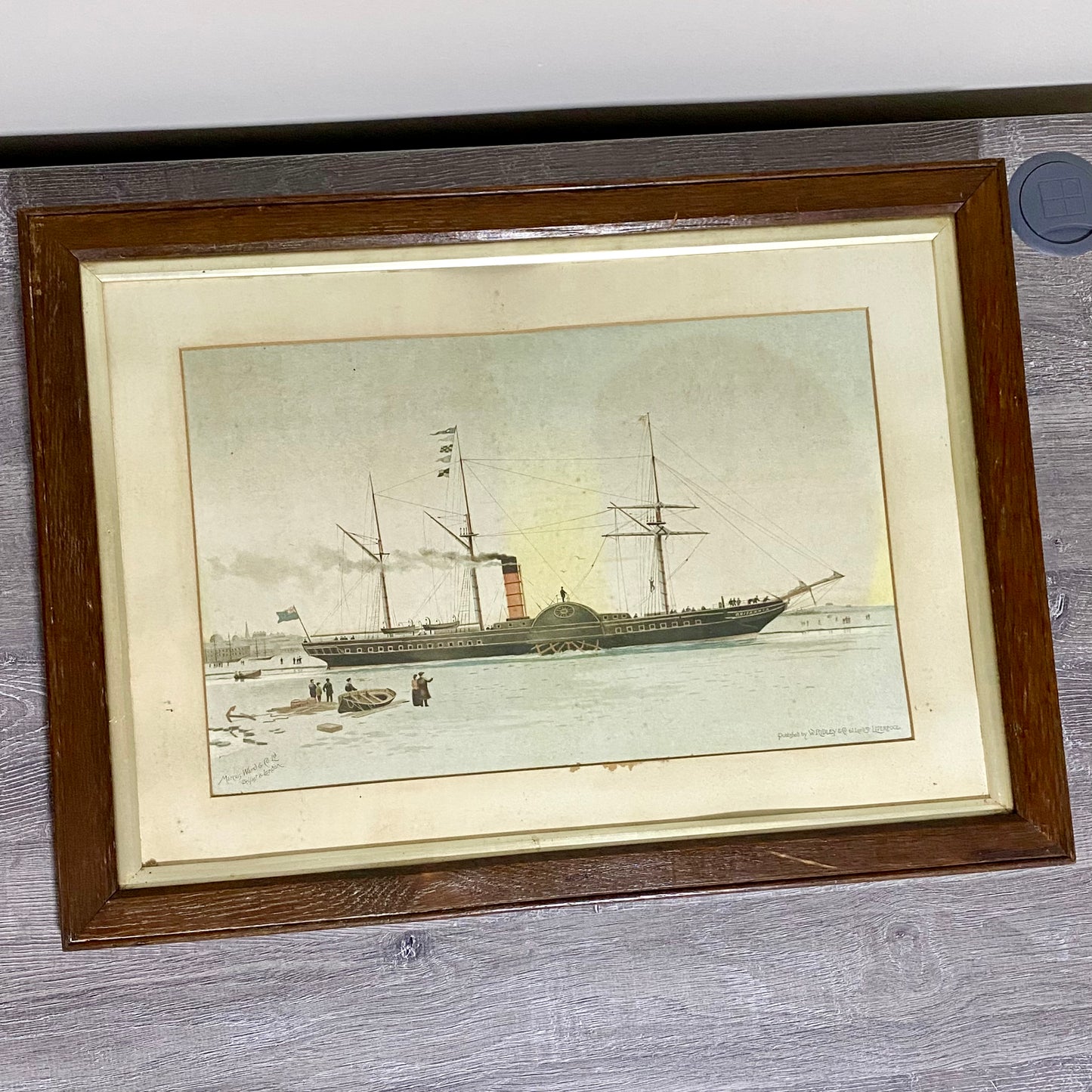 Antique The First Royal Mail Steamer RMS Britannia Chromolithograph c1840 Framed