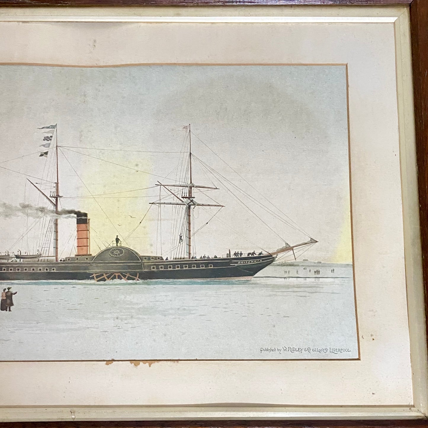 Antique The First Royal Mail Steamer RMS Britannia Chromolithograph c1840 Framed
