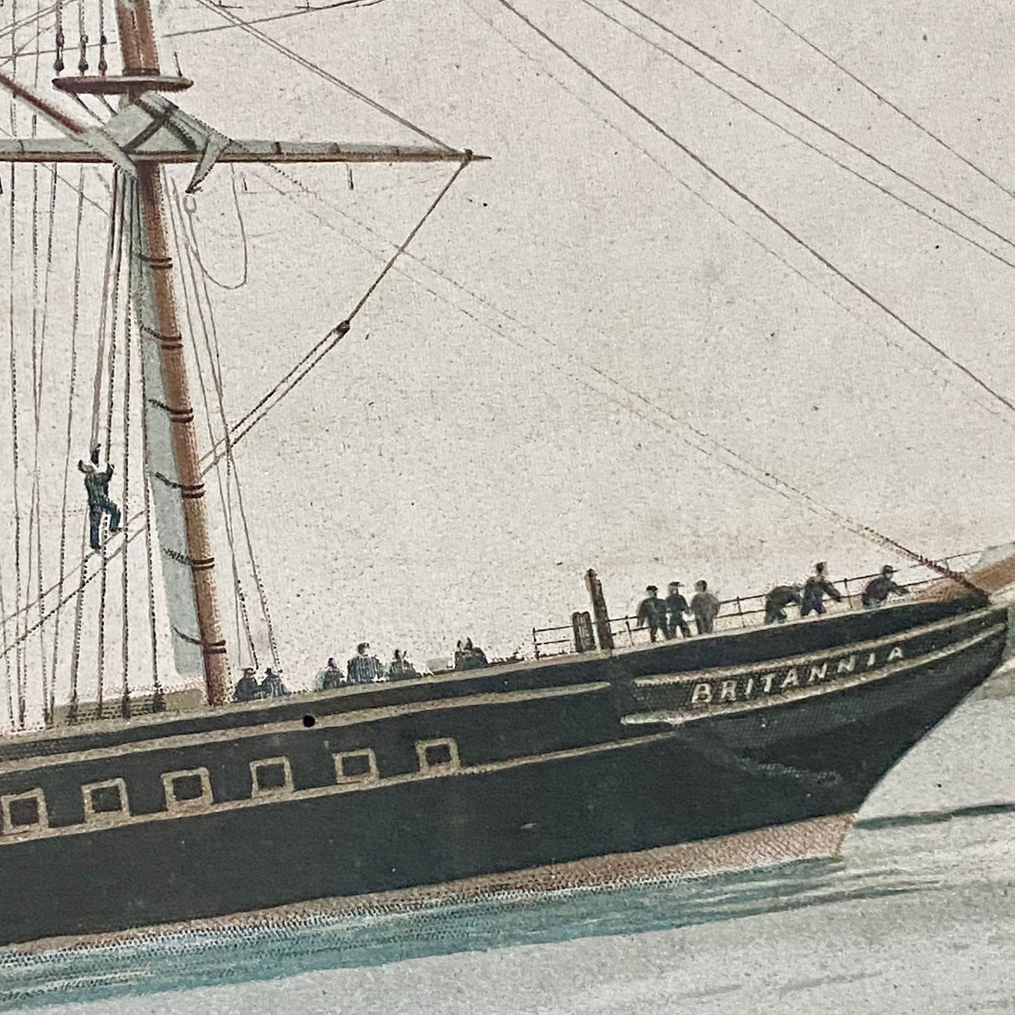 Antique The First Royal Mail Steamer RMS Britannia Chromolithograph c1840 Framed