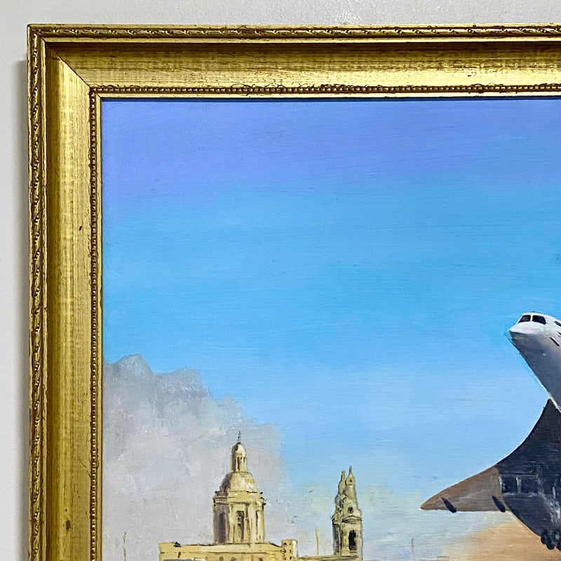 Vintage B.A.C. Concorde Desert Takeoff Oil On Board Signed D E Eeles Gilt Framed
