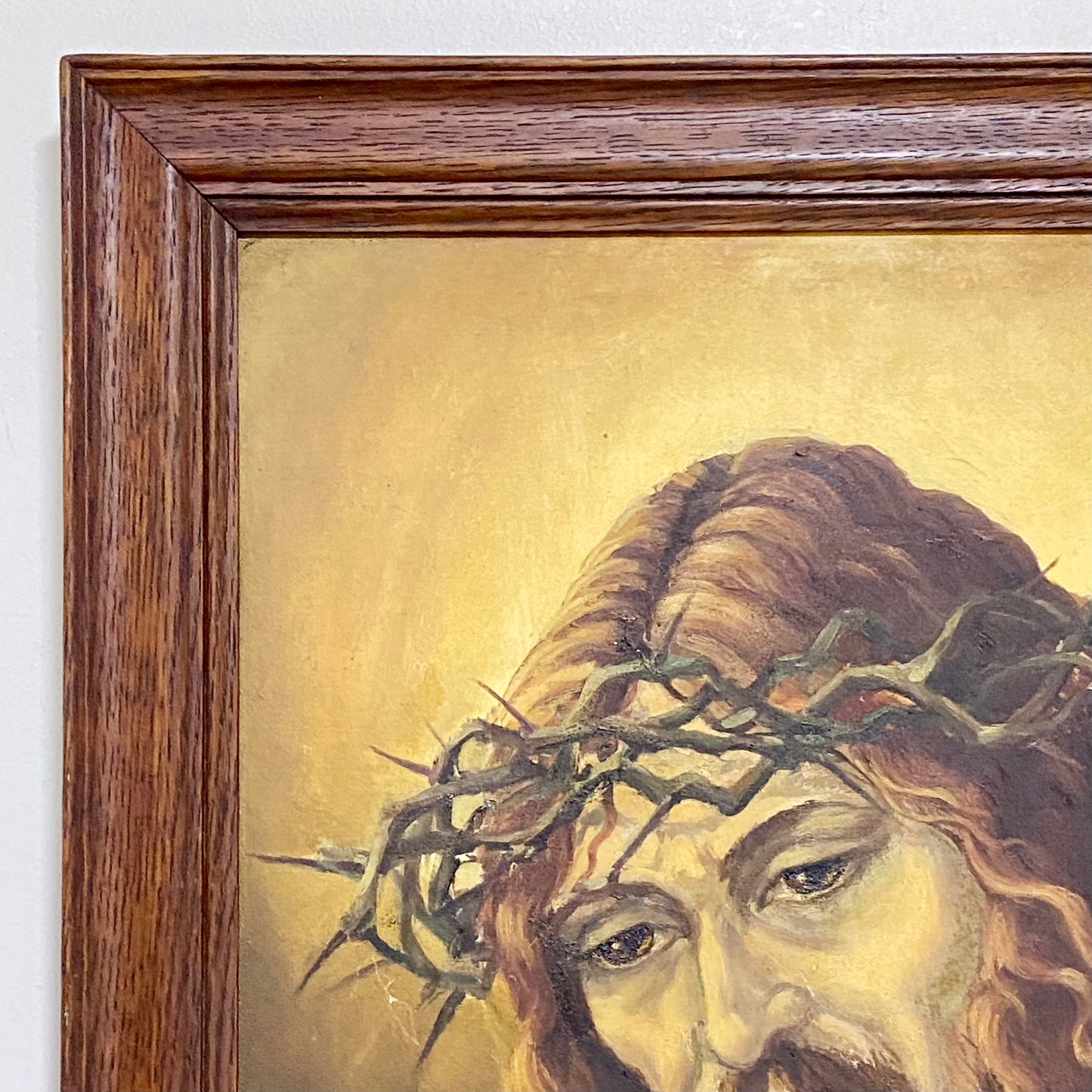 Vintage Jesus Christ Wearing Crown Of Thorns Oil Painting Signed By Alison Blyth