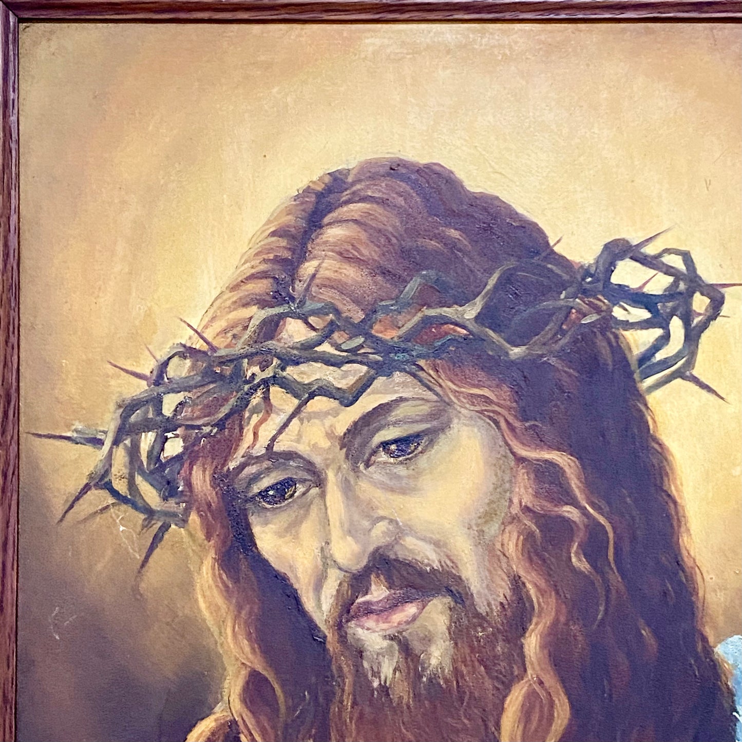 Vintage Jesus Christ Wearing Crown Of Thorns Oil Painting Signed By Alison Blyth