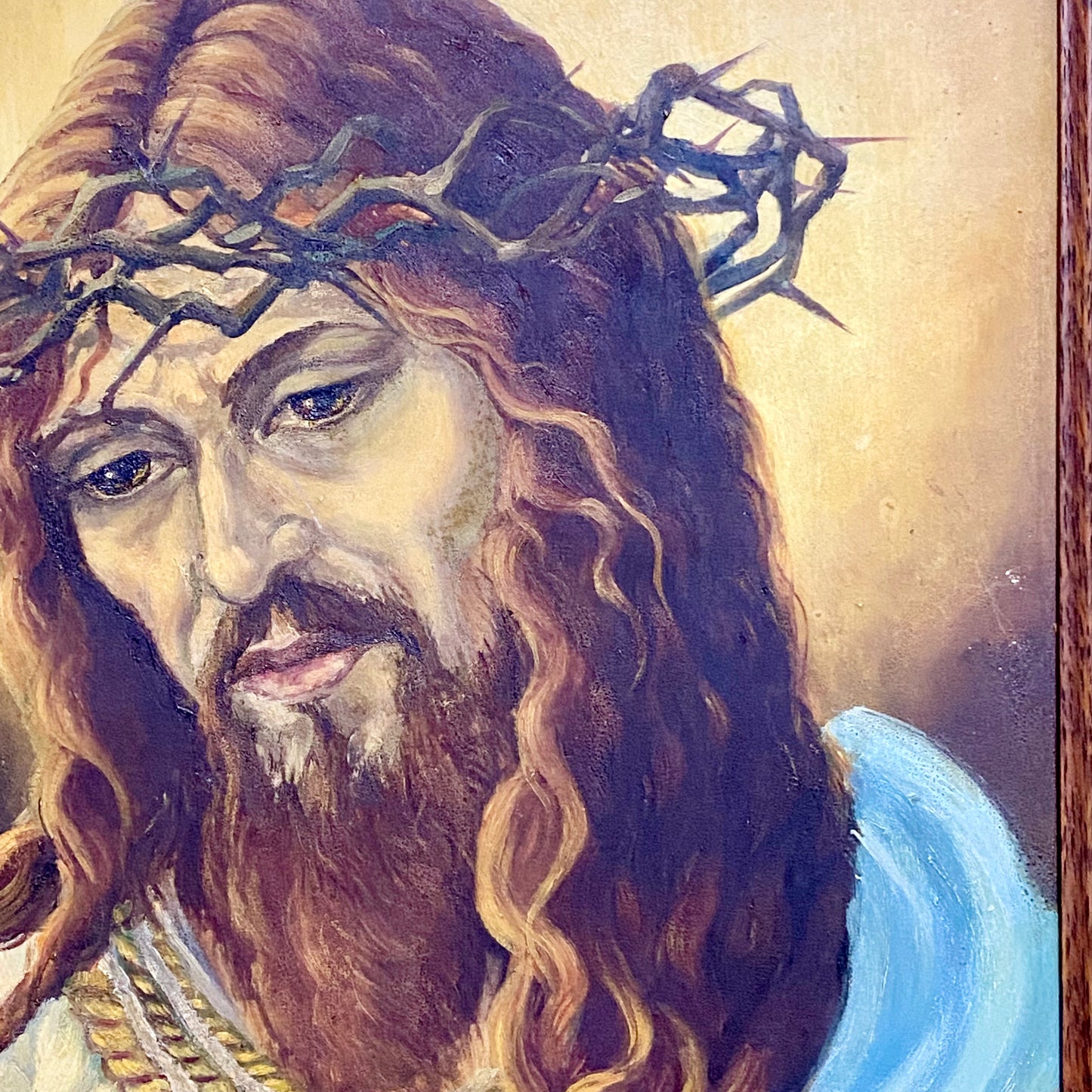 Vintage Jesus Christ Wearing Crown Of Thorns Oil Painting Signed By Alison Blyth