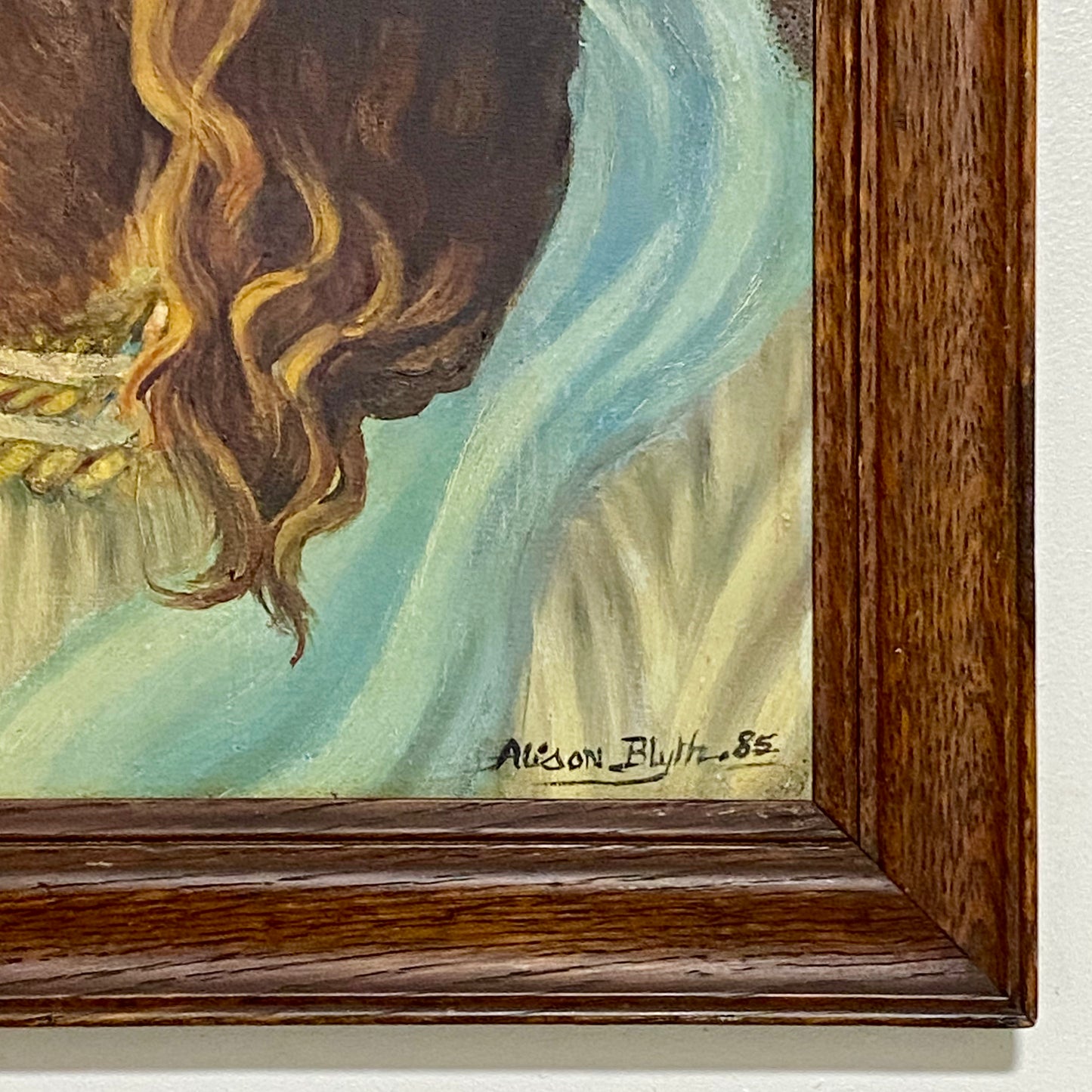 Vintage Jesus Christ Wearing Crown Of Thorns Oil Painting Signed By Alison Blyth