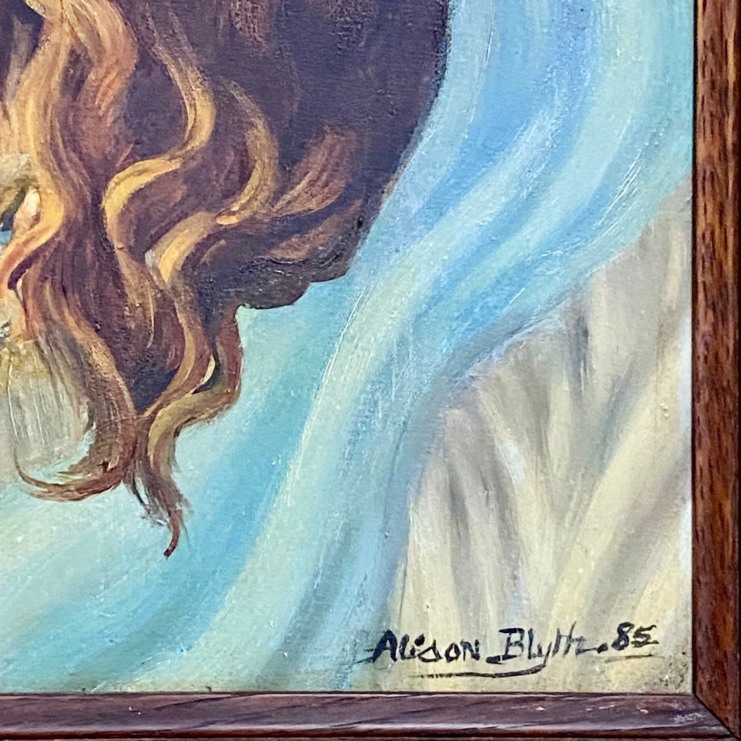 Vintage Jesus Christ Wearing Crown Of Thorns Oil Painting Signed By Alison Blyth