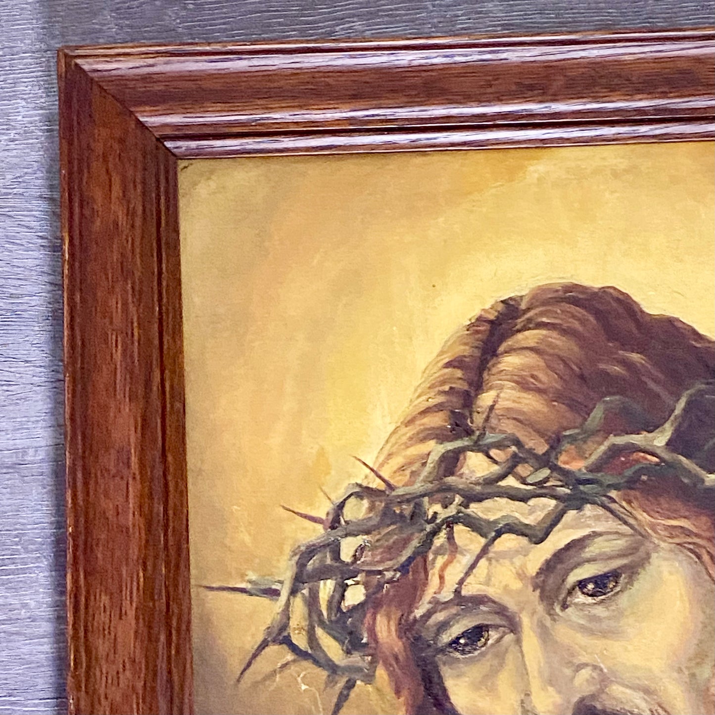 Vintage Jesus Christ Wearing Crown Of Thorns Oil Painting Signed By Alison Blyth