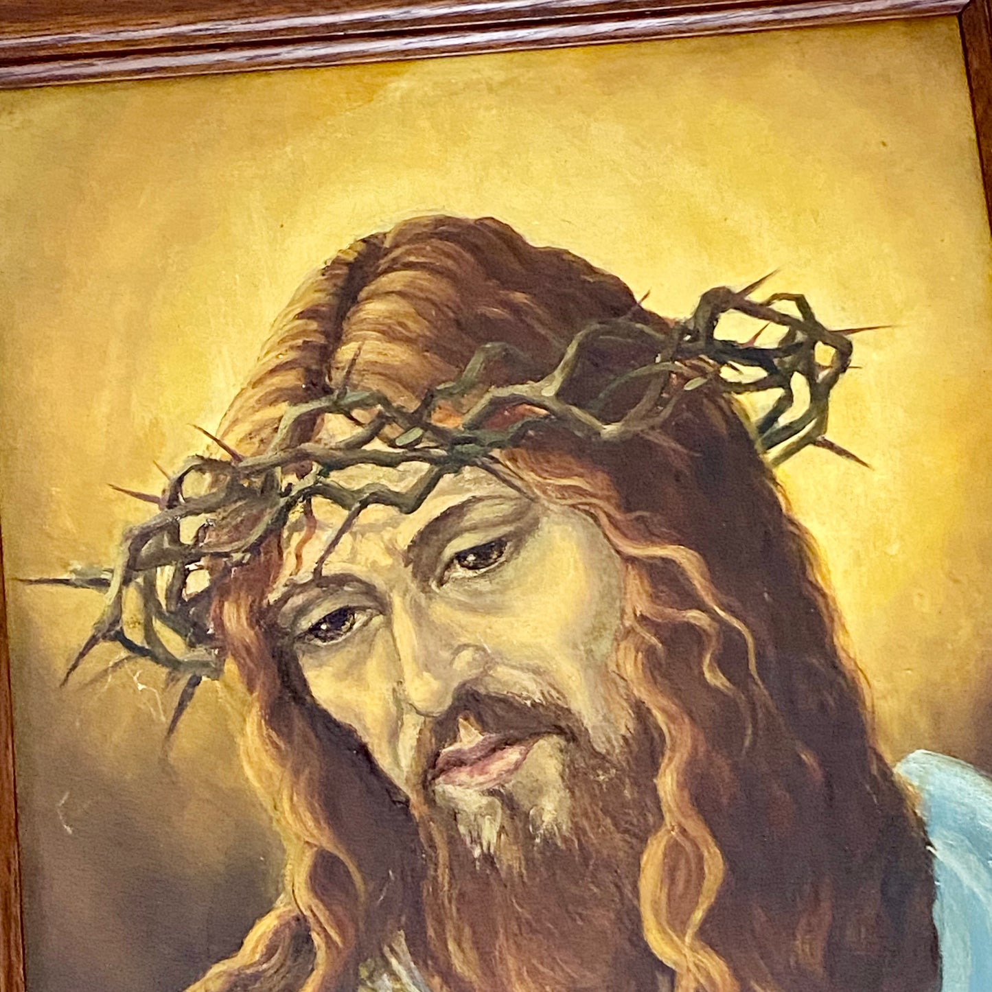 Vintage Jesus Christ Wearing Crown Of Thorns Oil Painting Signed By Alison Blyth