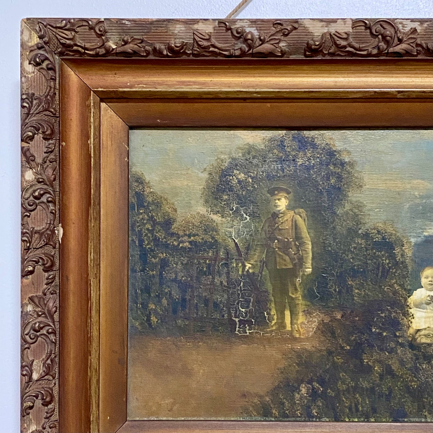 Antique French Mon Clady WWI Composite Memorial Portrait 1915 Painting Signed