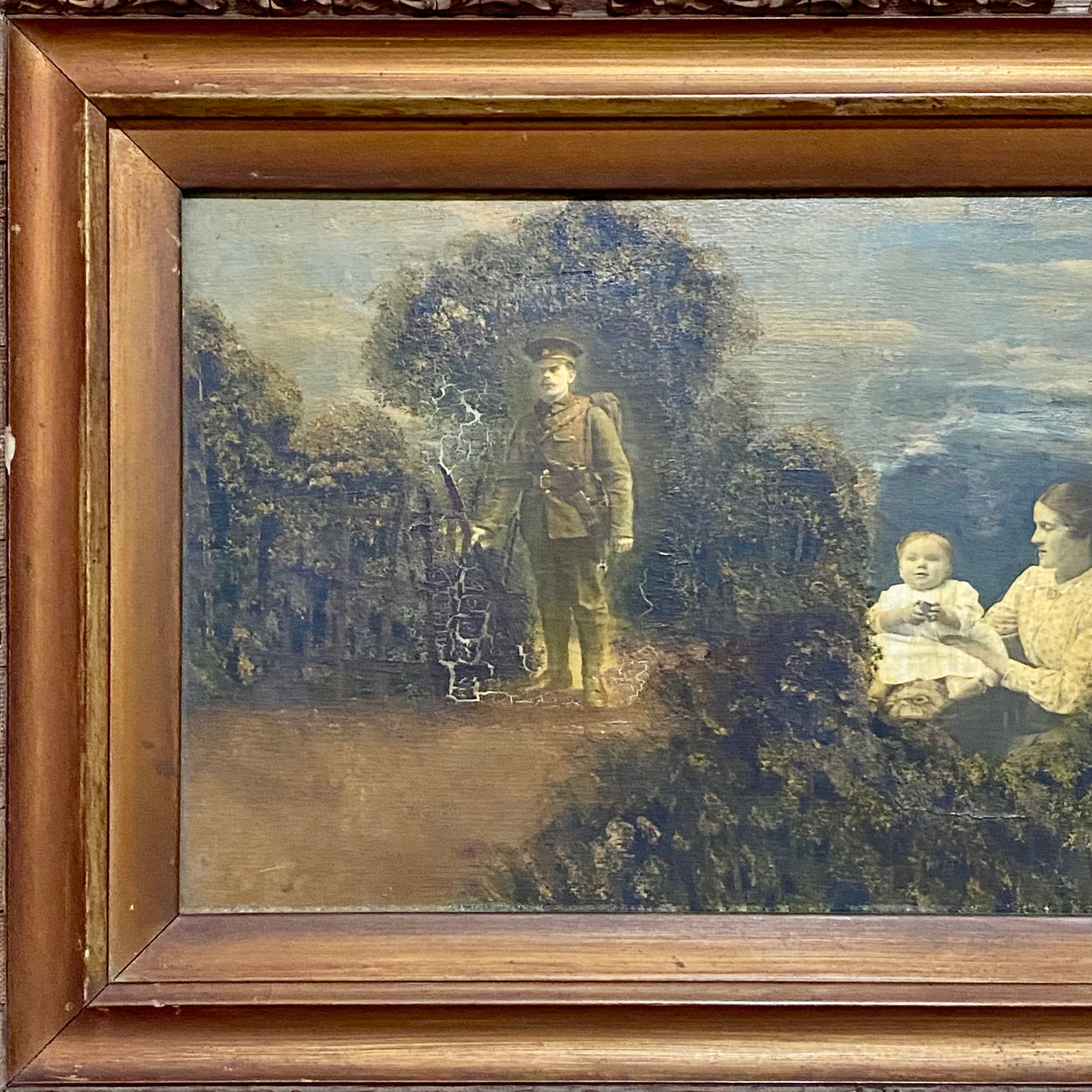 Antique French Mon Clady WWI Composite Memorial Portrait 1915 Painting Signed