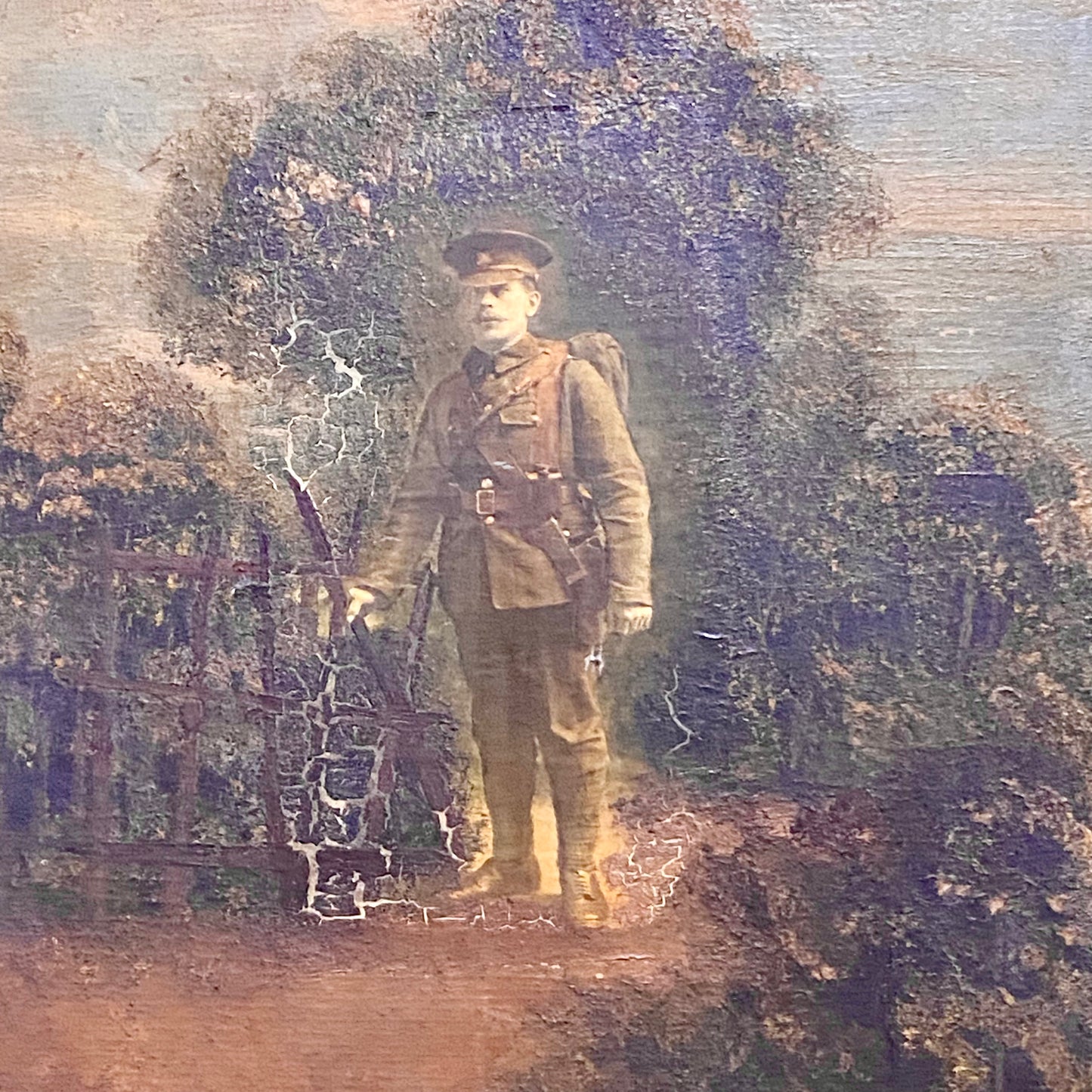 Antique French Mon Clady WWI Composite Memorial Portrait 1915 Painting Signed