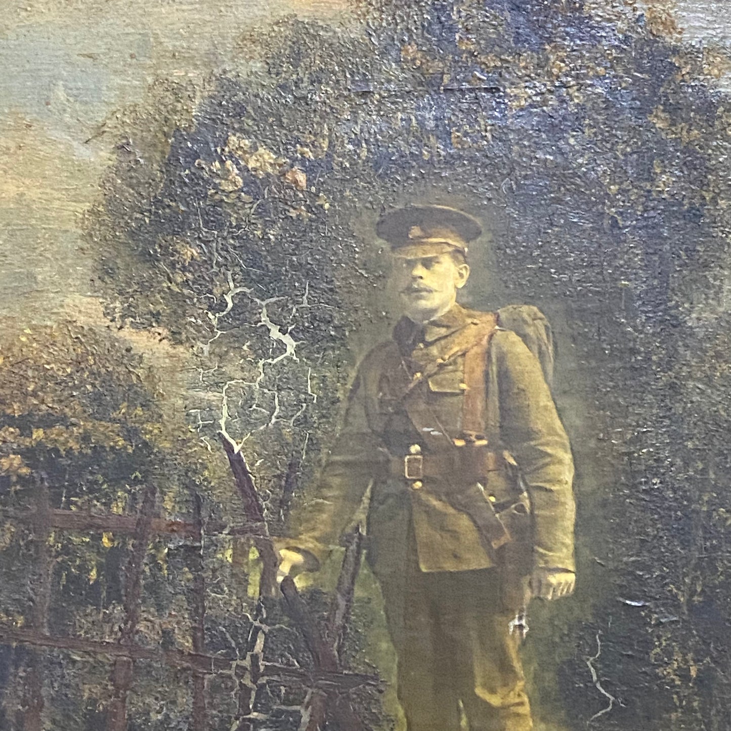 Antique French Mon Clady WWI Composite Memorial Portrait 1915 Painting Signed