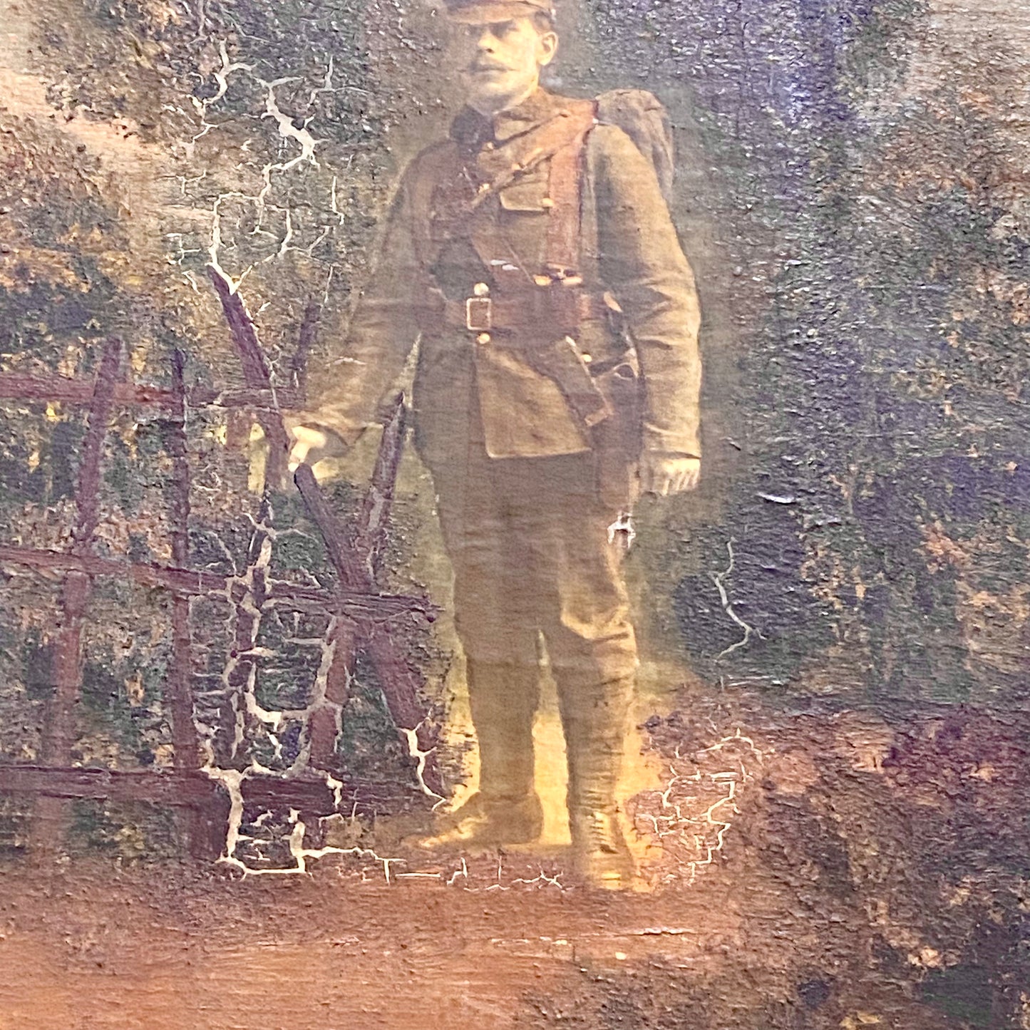 Antique French Mon Clady WWI Composite Memorial Portrait 1915 Painting Signed