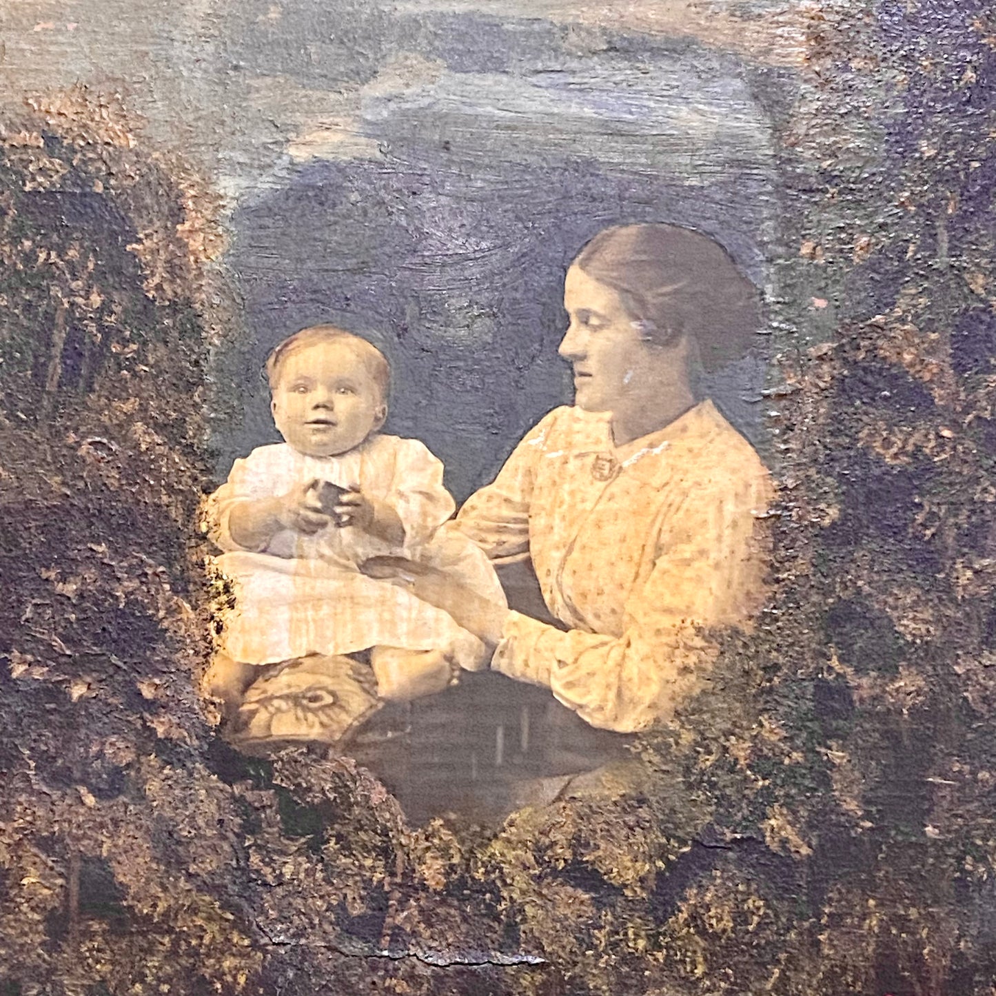 Antique French Mon Clady WWI Composite Memorial Portrait 1915 Painting Signed