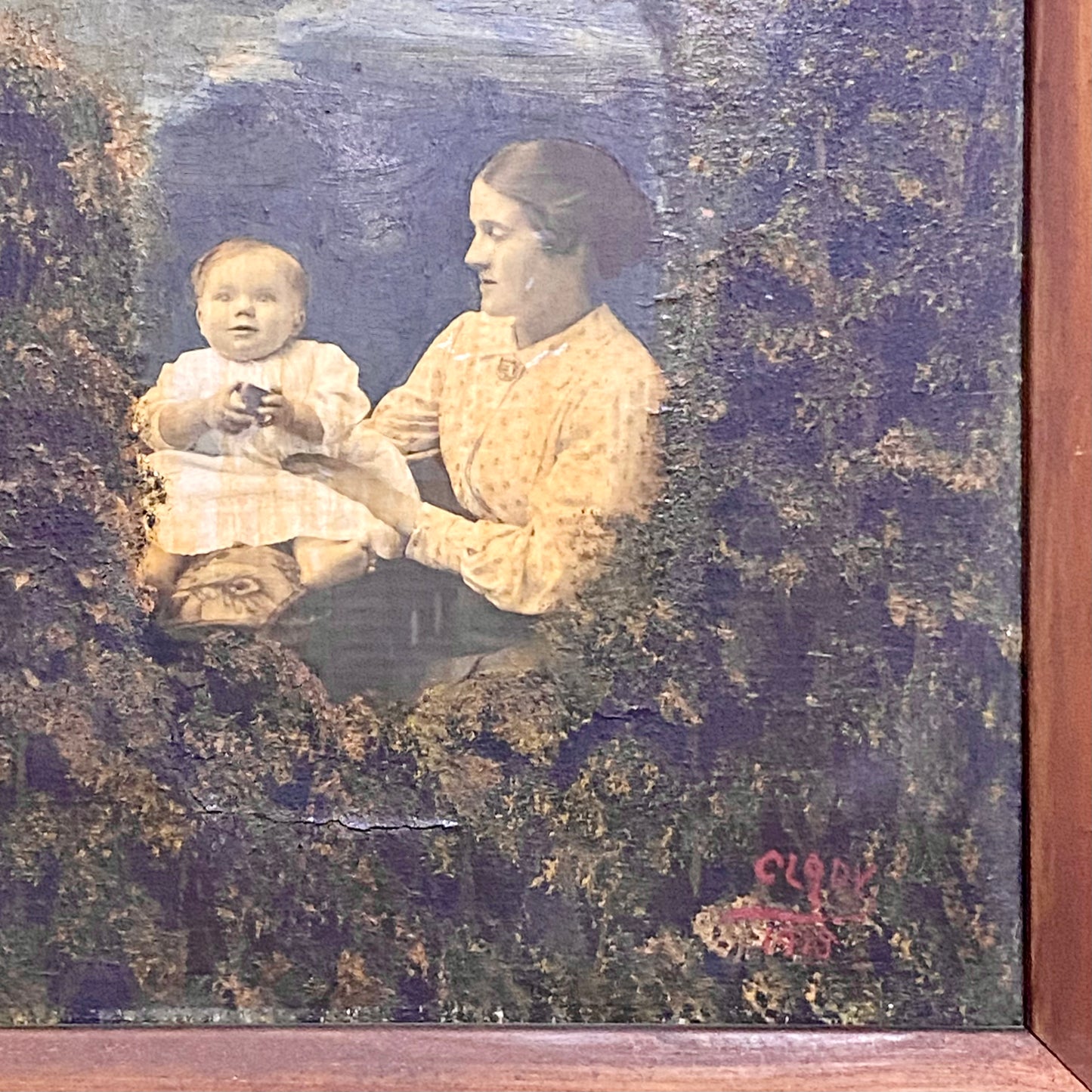 Antique French Mon Clady WWI Composite Memorial Portrait 1915 Painting Signed