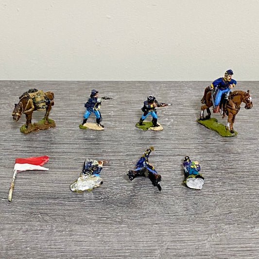 28mm ACW US Cavalry 1867 Painted Metal Figures Miniatures & Flag Wargames 8 Figs