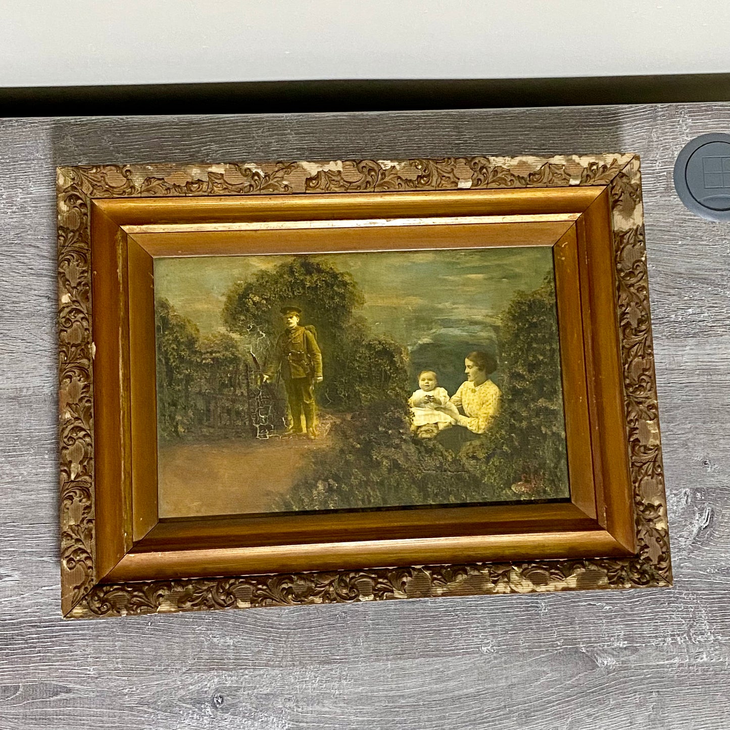 Antique French Mon Clady WWI Composite Memorial Portrait 1915 Painting Signed