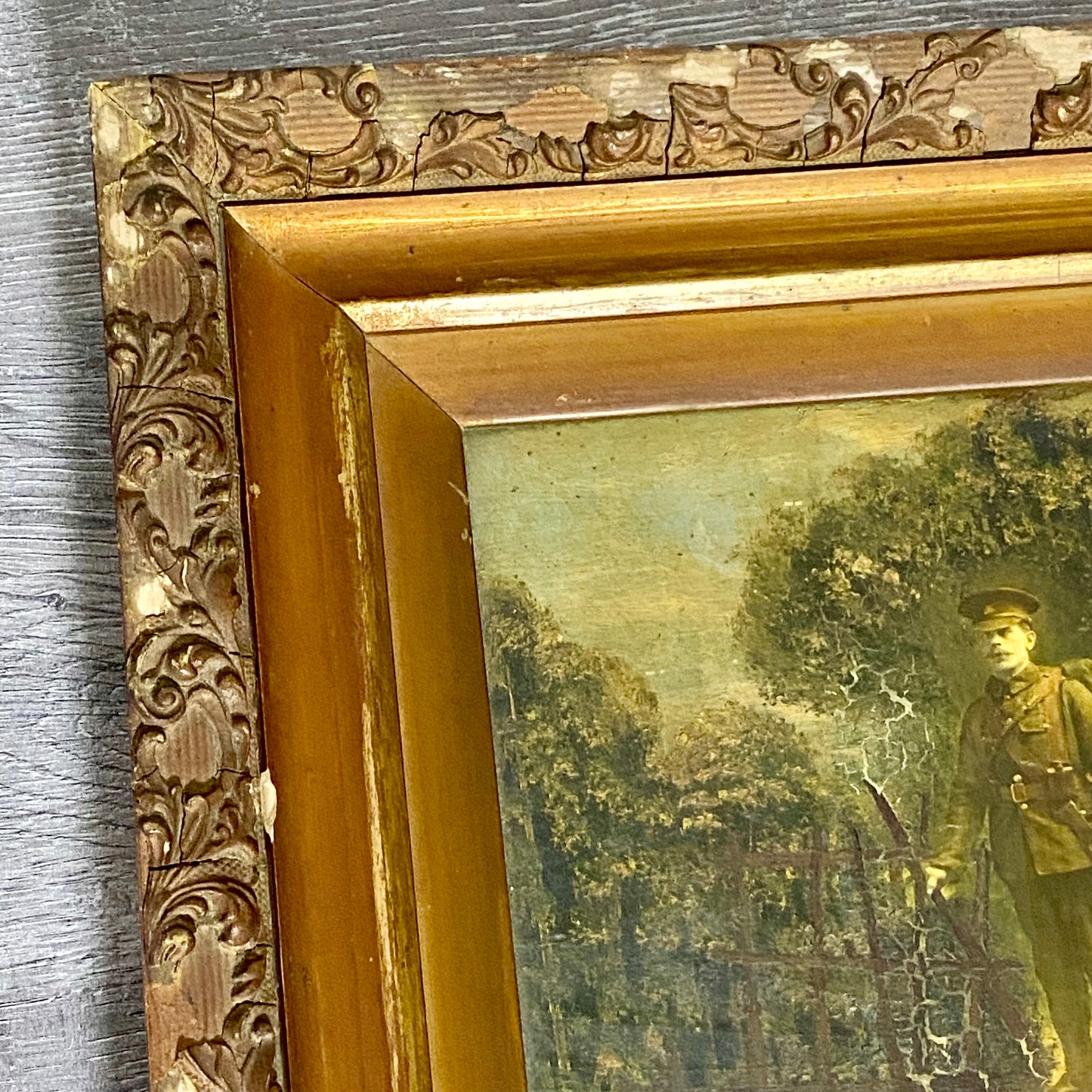 Antique French Mon Clady WWI Composite Memorial Portrait 1915 Painting Signed