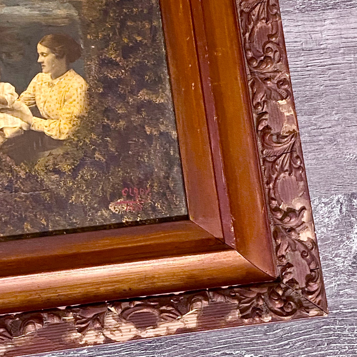 Antique French Mon Clady WWI Composite Memorial Portrait 1915 Painting Signed