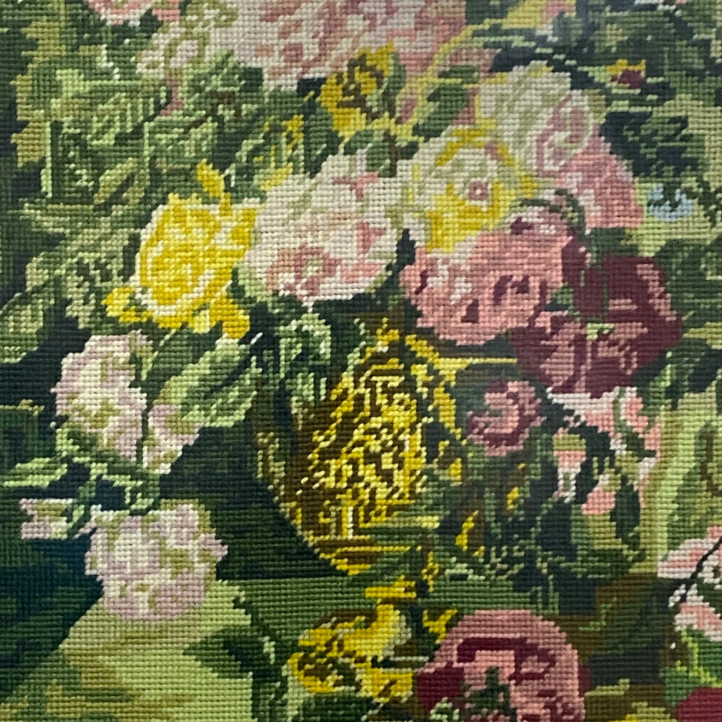 Vintage Floral Tapestry Flowers In Vase Needlepoint Wall Art Gold Framed Rare