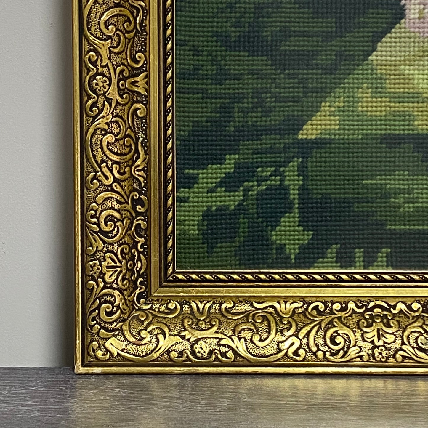 Vintage Floral Tapestry Flowers In Vase Needlepoint Wall Art Gold Framed Rare