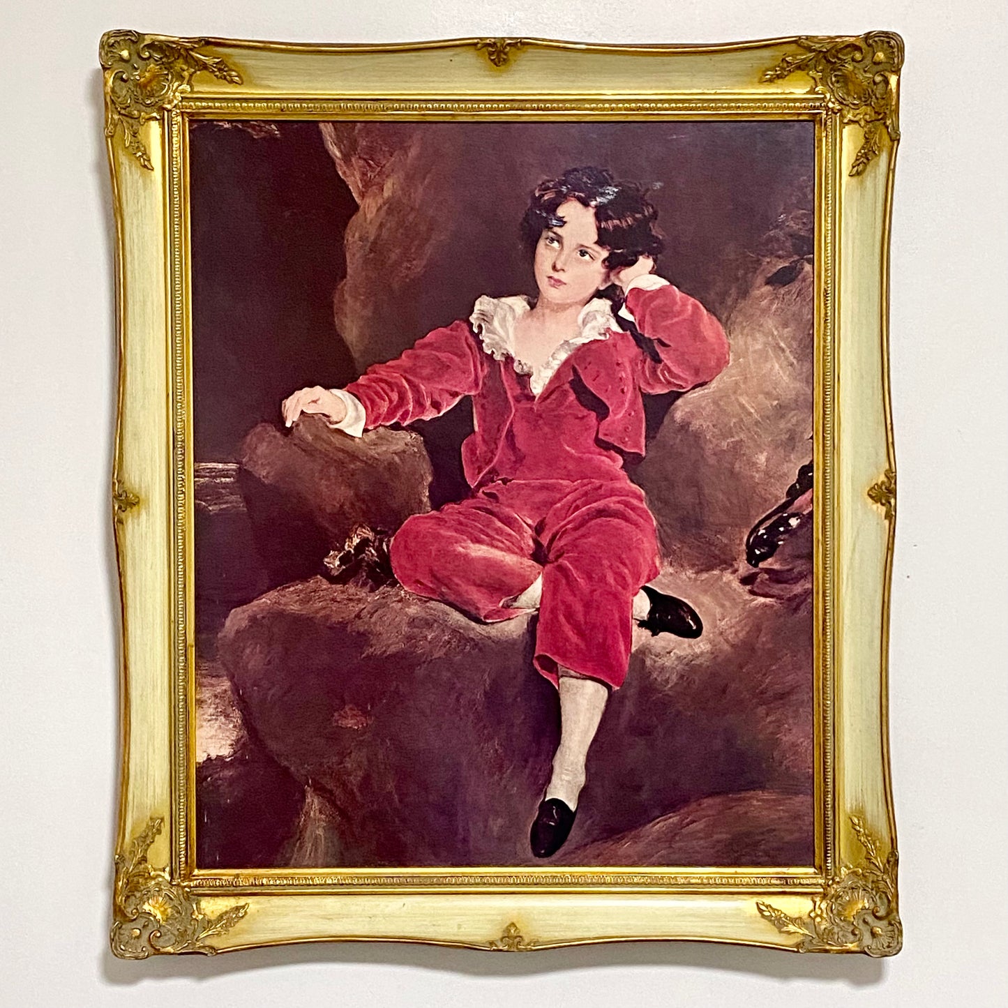 Vintage The Red Boy Textured Print After Sir Thomas Lawrence Large Gilt Framed