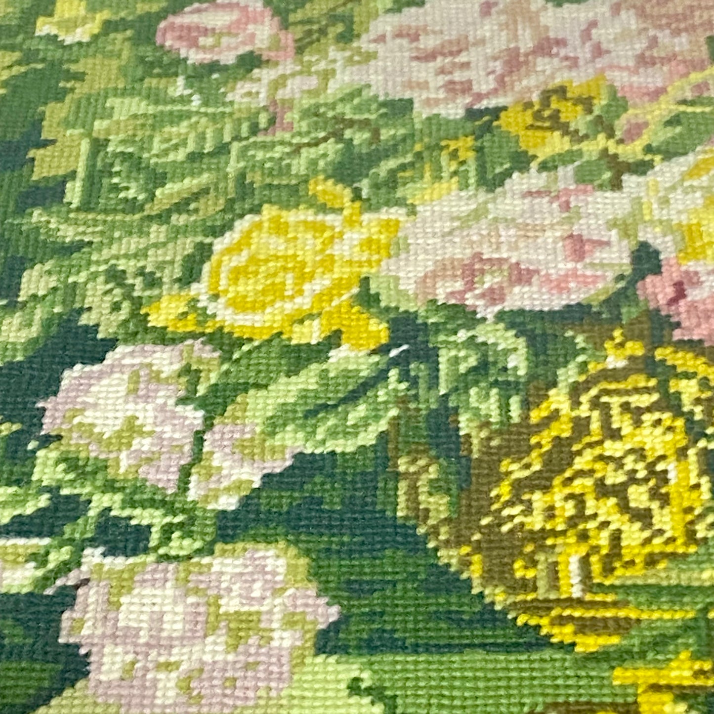 Vintage Floral Tapestry Flowers In Vase Needlepoint Wall Art Gold Framed Rare