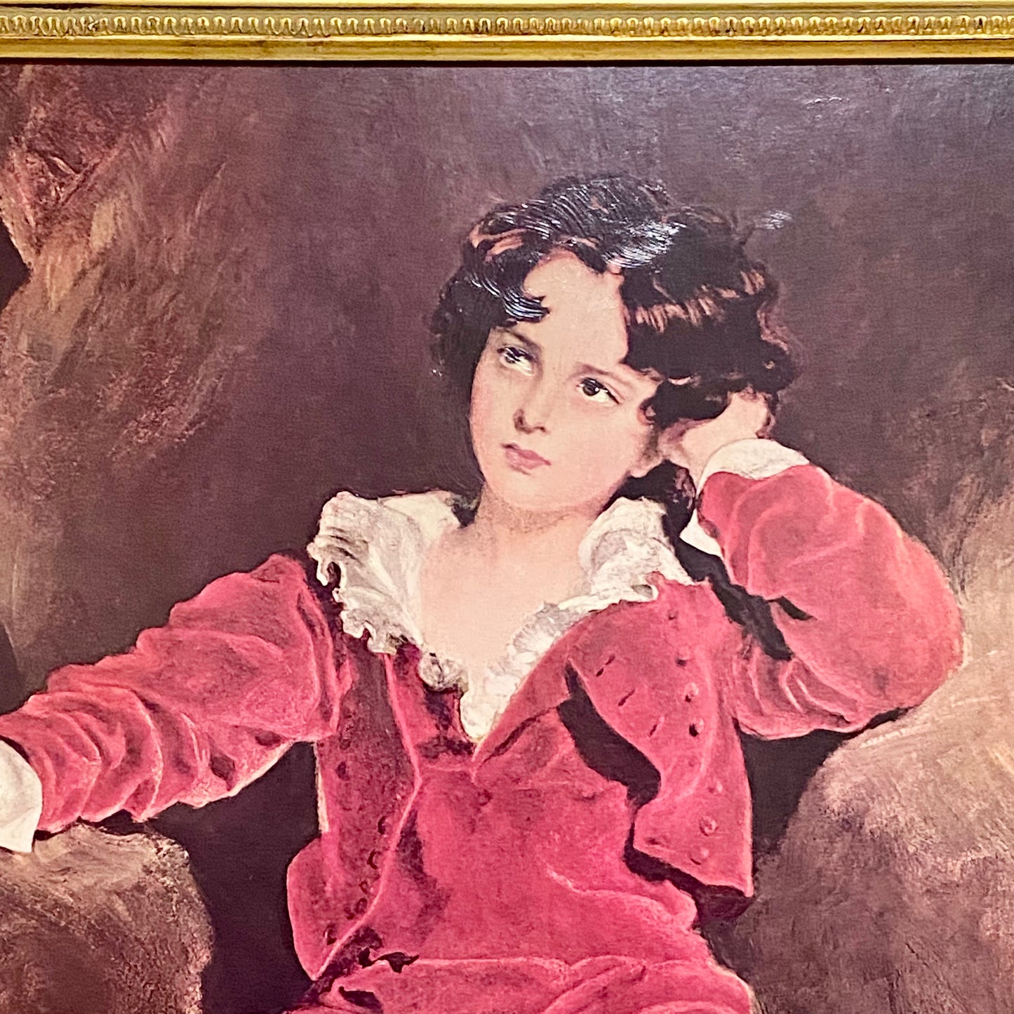 Vintage The Red Boy Textured Print After Sir Thomas Lawrence Large Gilt Framed