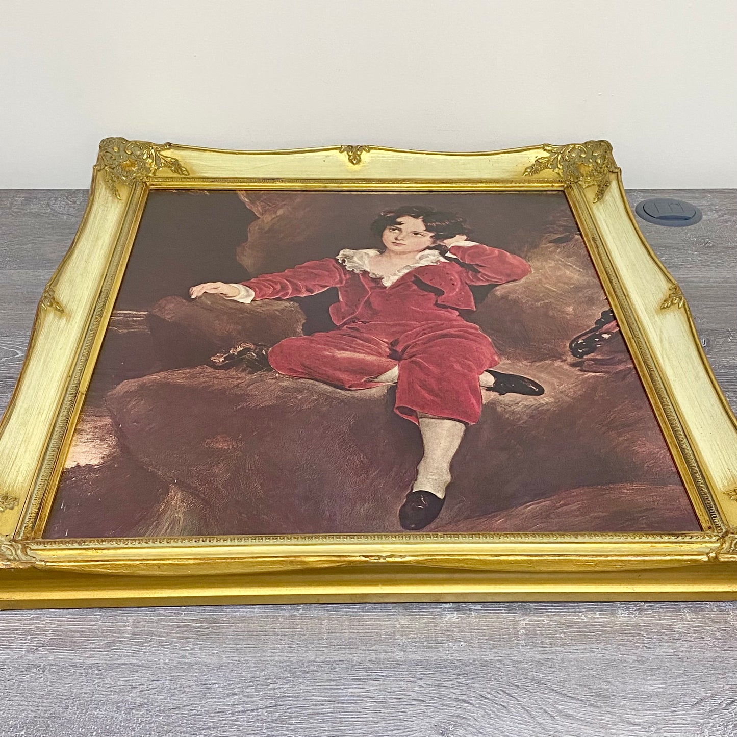 Vintage The Red Boy Textured Print After Sir Thomas Lawrence Large Gilt Framed