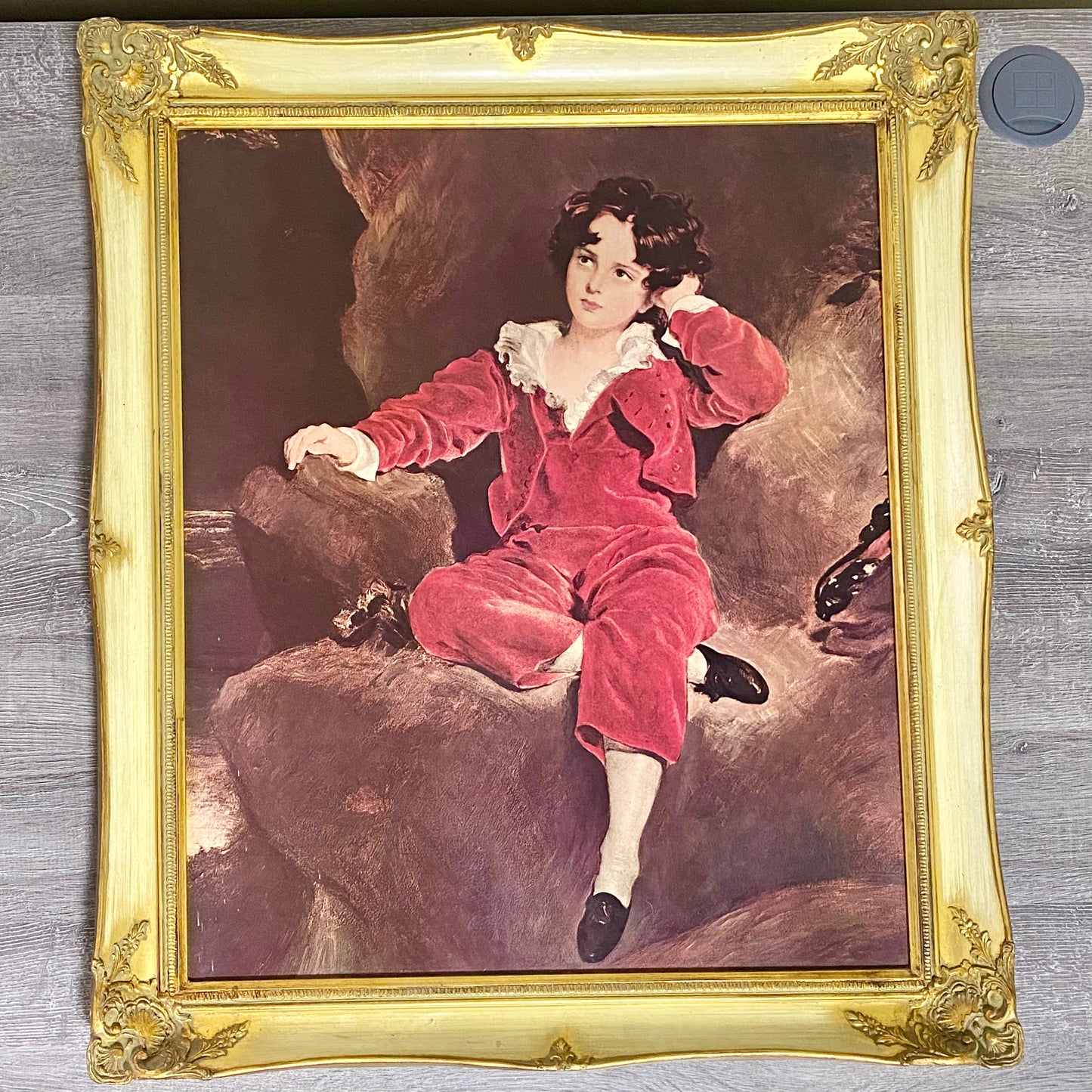 Vintage The Red Boy Textured Print After Sir Thomas Lawrence Large Gilt Framed