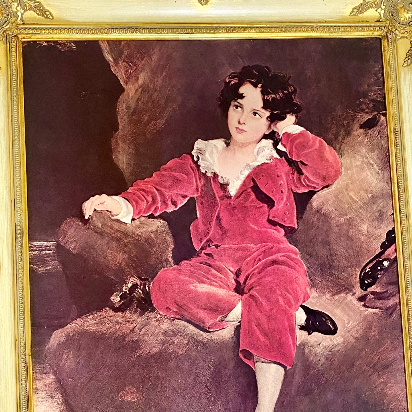 Vintage The Red Boy Textured Print After Sir Thomas Lawrence Large Gilt Framed