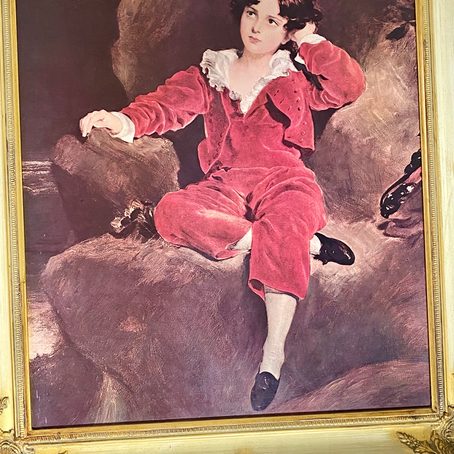 Vintage The Red Boy Textured Print After Sir Thomas Lawrence Large Gilt Framed